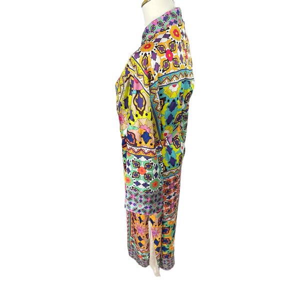 Zara Silky Kimono Robe Long Colorful Bohemian Wrap Maximalist All Over Print XS - Picture 8 of 15